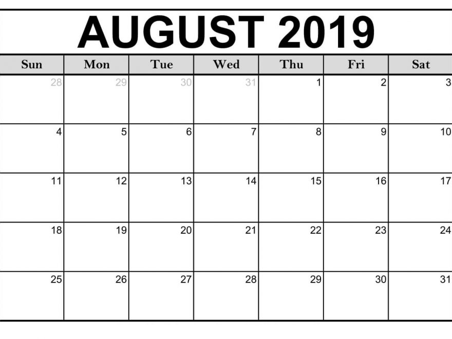 Editable August 2019 Printable Calendar Blank Template