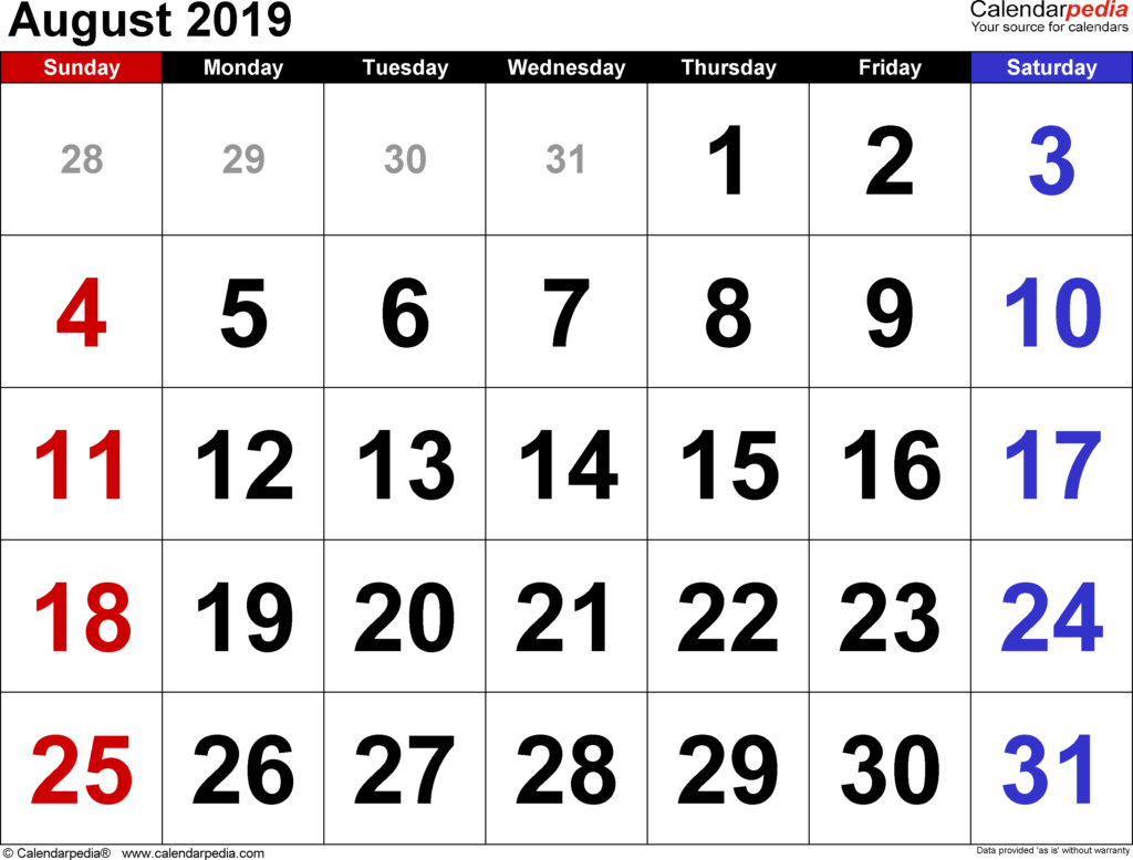 August 2019 Printable Calendar, August 2019 Calendar Printable, Printable Calendar August 2019, August 2019 calendar, August calendar printable, August calendar 2019 printable, printable August 2019 calendar