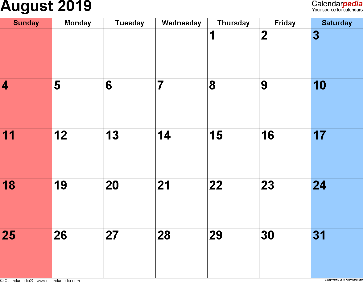 2019 Blank Calendar Template from dailyprintablecalendar.com