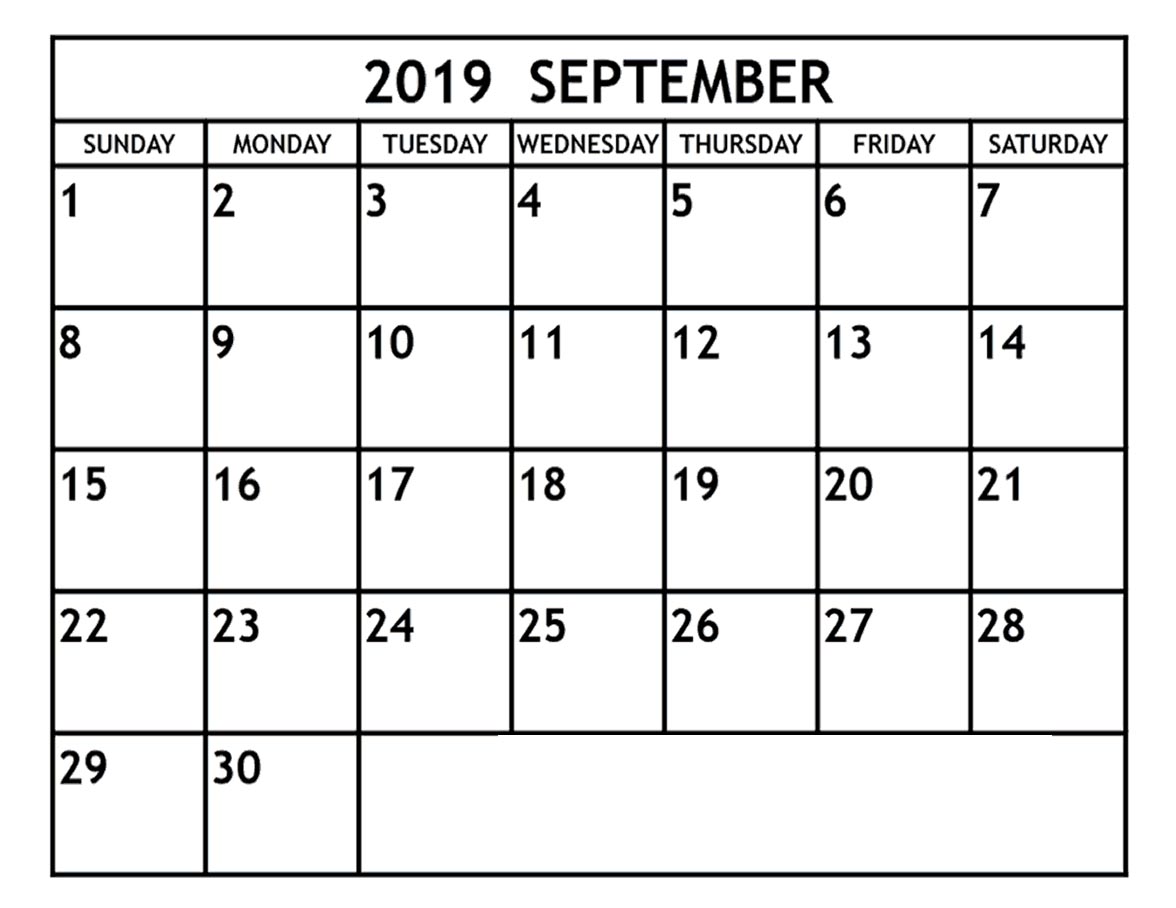 Editable September 2019 Printable Calendar Blank Template