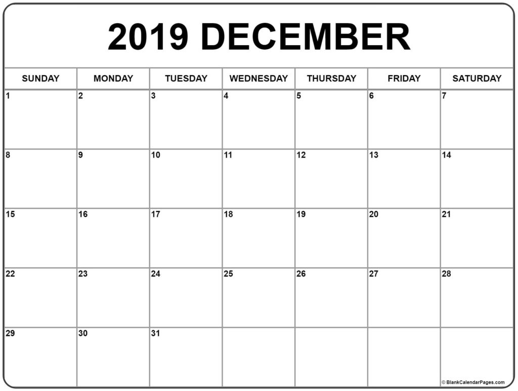 December 2019 Printable Calendar, Blank December 2019 Calendar Printable, Free December 2019 Calendar, Printable Calendar for December 2019, Printable December Calendar 2019