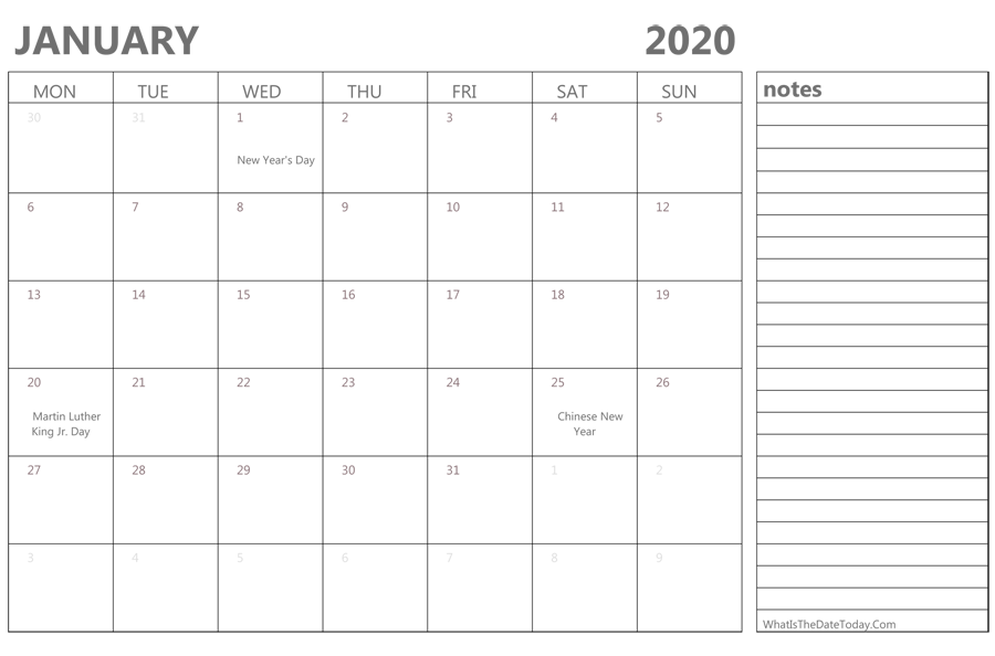 Create Your January 2020 Calendar Printable Editable