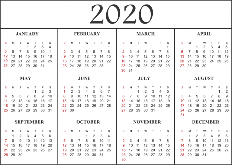 mini calendar 2020