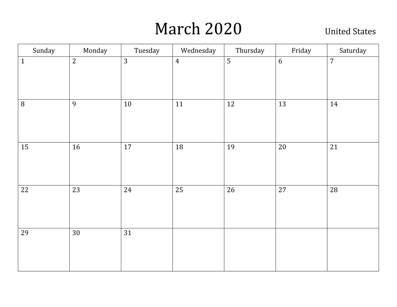 Free March 2020 Printable Calendar Blank Templates