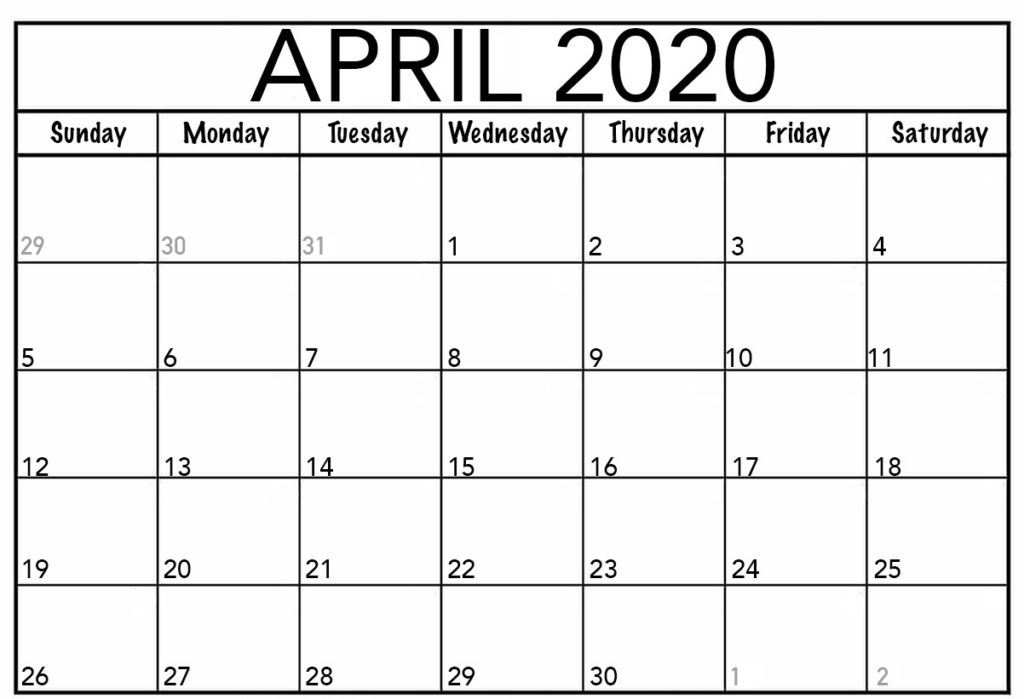 Blank April 2020 Calendar Printable