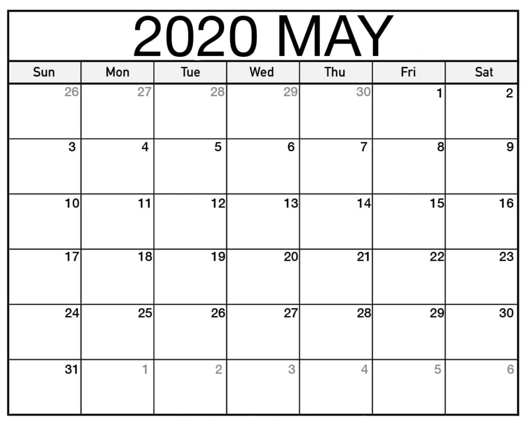 Free May Printable Calendar 2020