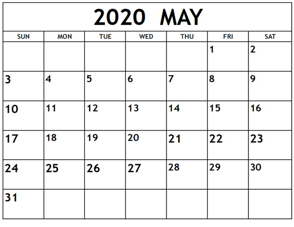 Calendar May 2020 Templates