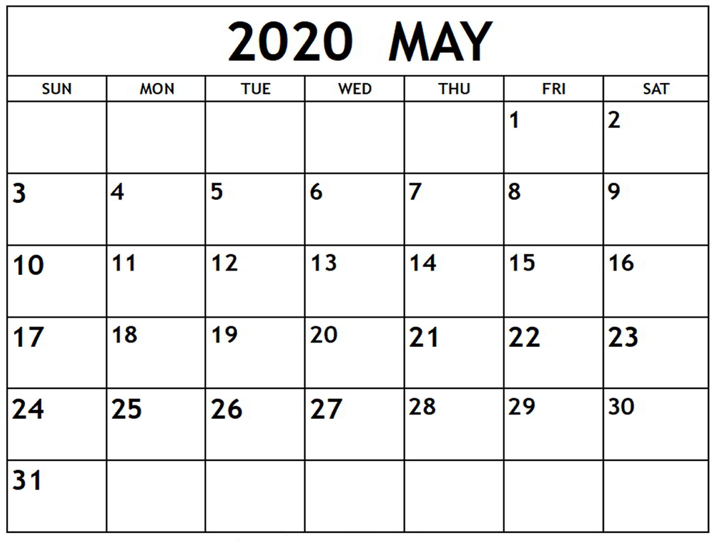May 2020 Calendar Printable Editable Templates