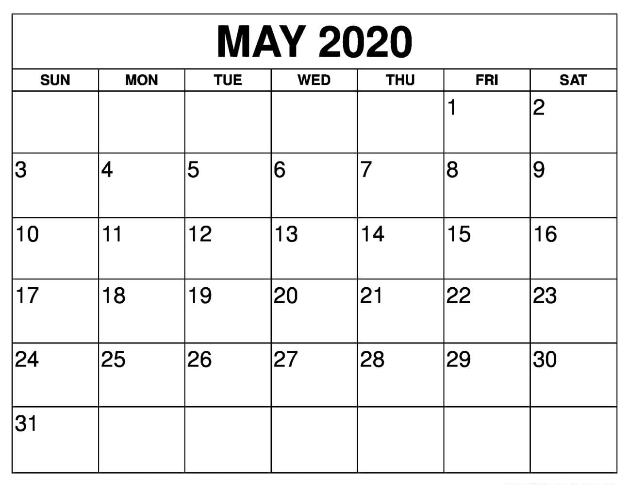 May 2020 Calendar Printable Editable Templates
