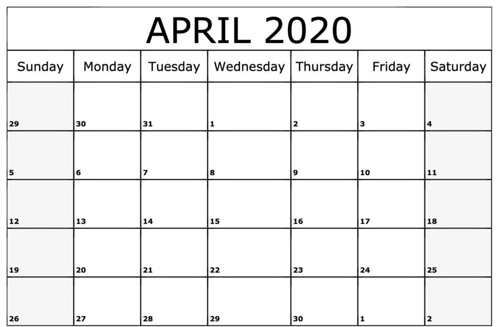 Editable April 2020 Calendar in Word