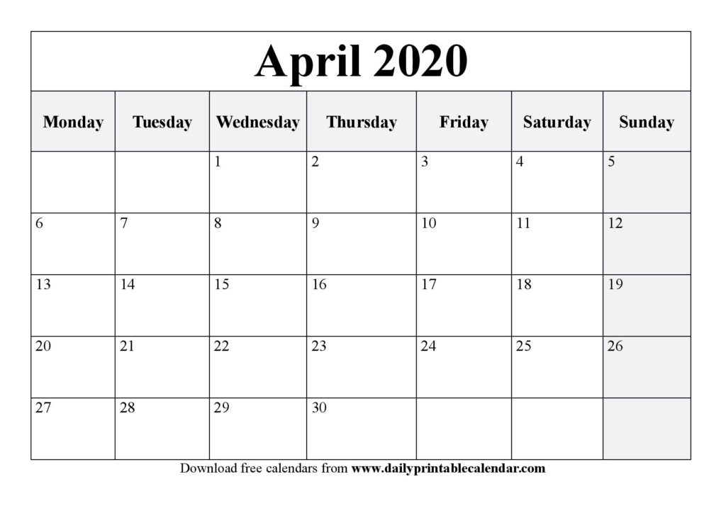 April 2020 USA Calendar Template