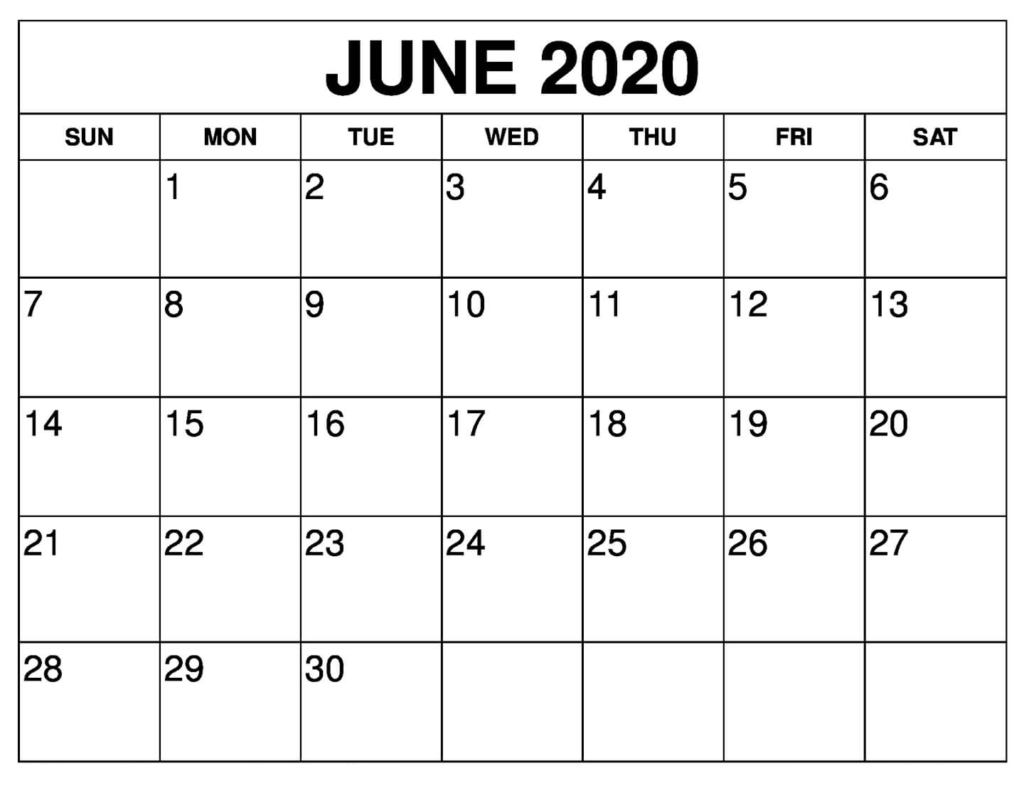 June 2020 Printable Calendar