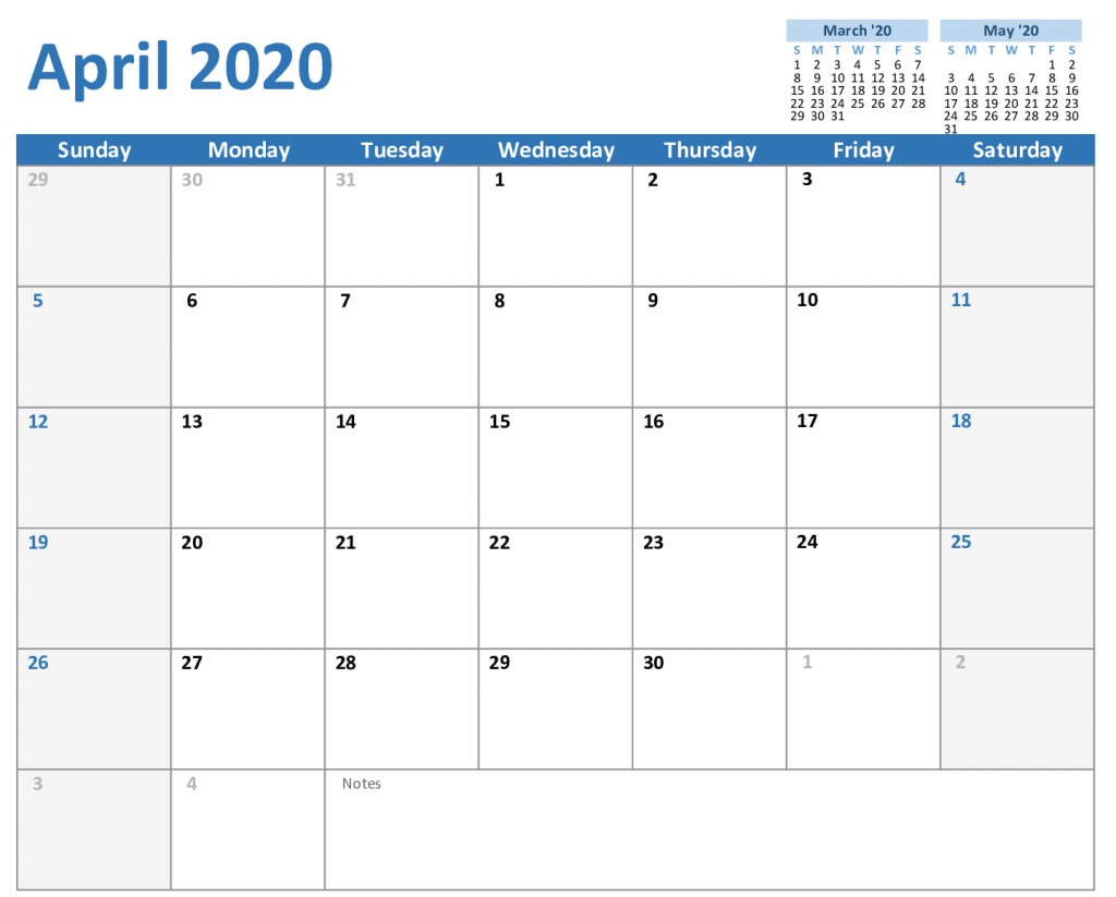 Printable April 2020 Calendar in PDF