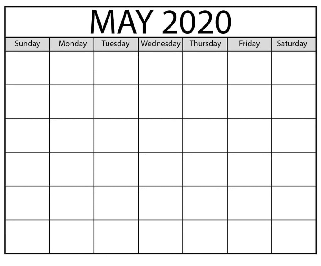 May 2020 Blank Calendar, Blank May 2020 Calendar Printable, Free May Calendar
