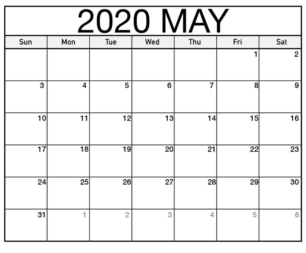 May 2020 Printable Calendar Word, May 2020 calendar pdf, May calendar 2020 excel