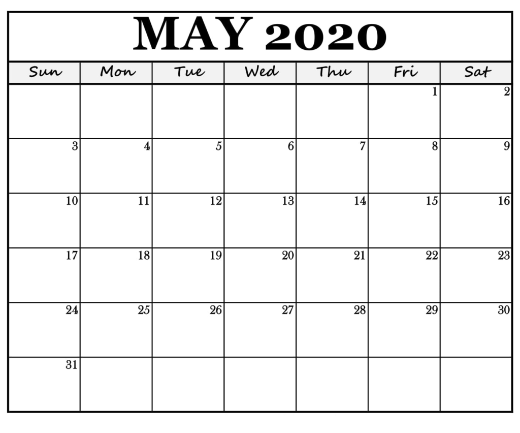 May 2020 Calendar US, Blank May 2020 Calendar US, May 2020 Calendar US Template