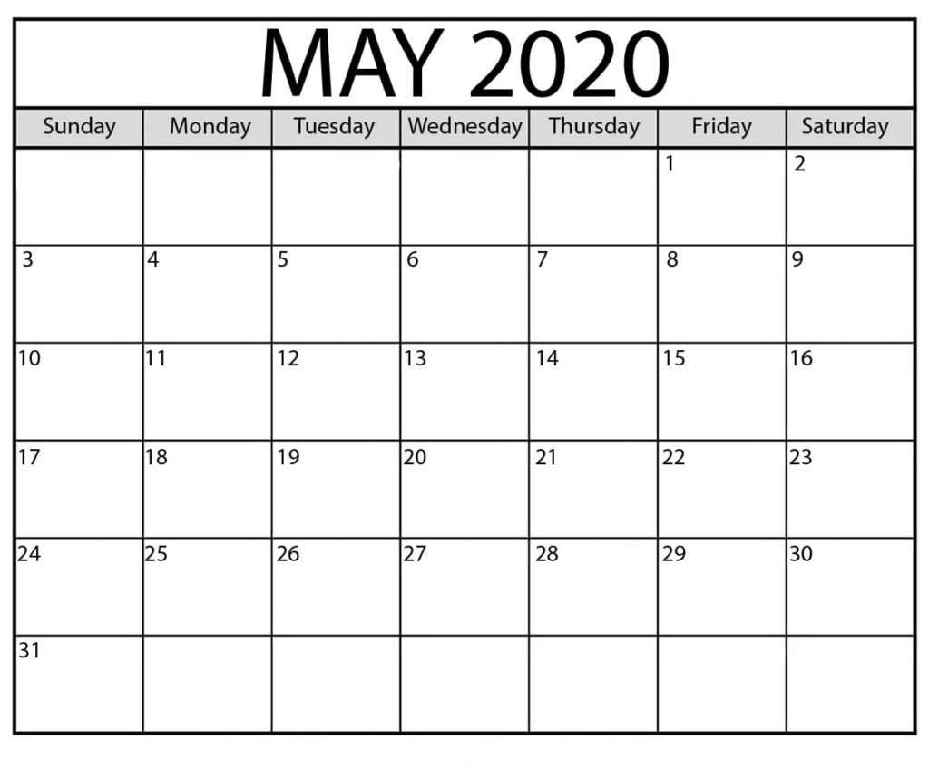 May 2020 Calendar US, Blank May 2020 Calendar US, May 2020 Calendar US Template