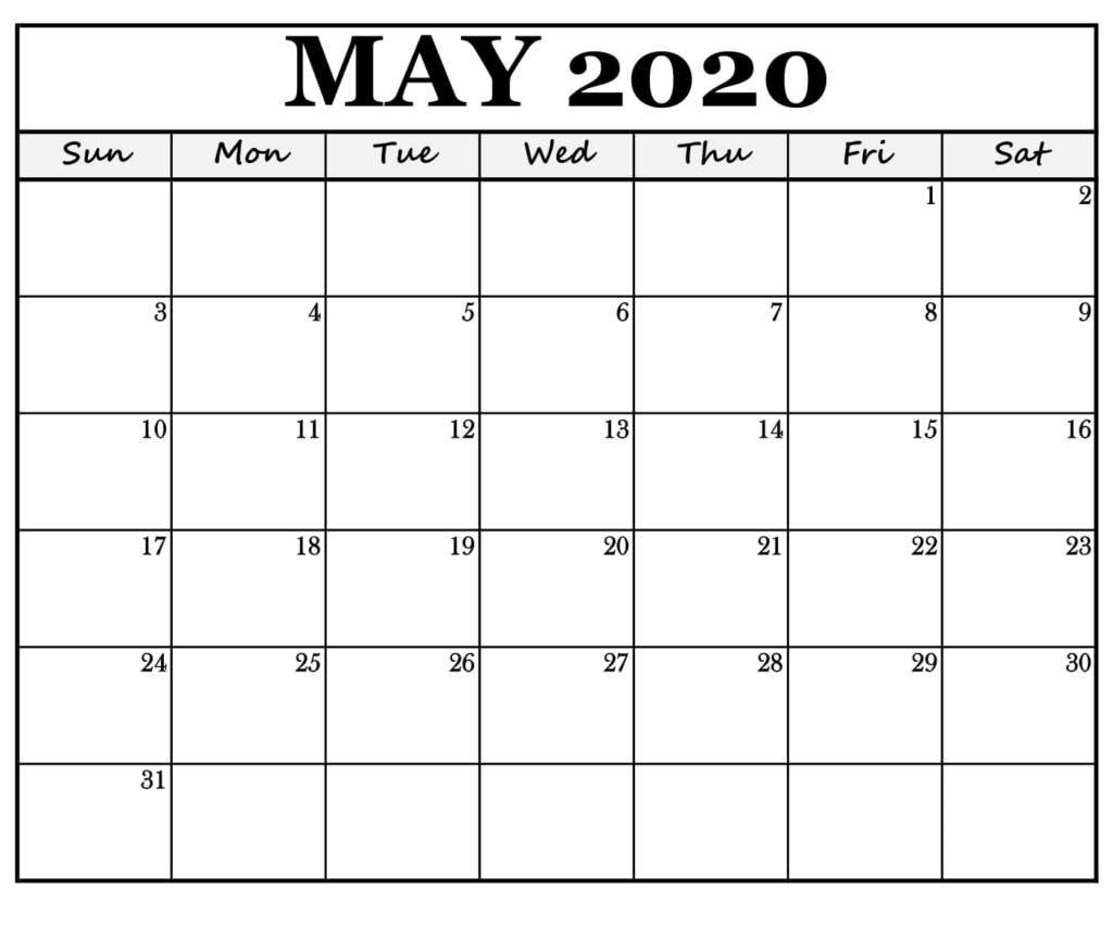 May 2020 Printable Calendar Word, May 2020 calendar pdf, May calendar 2020 excel