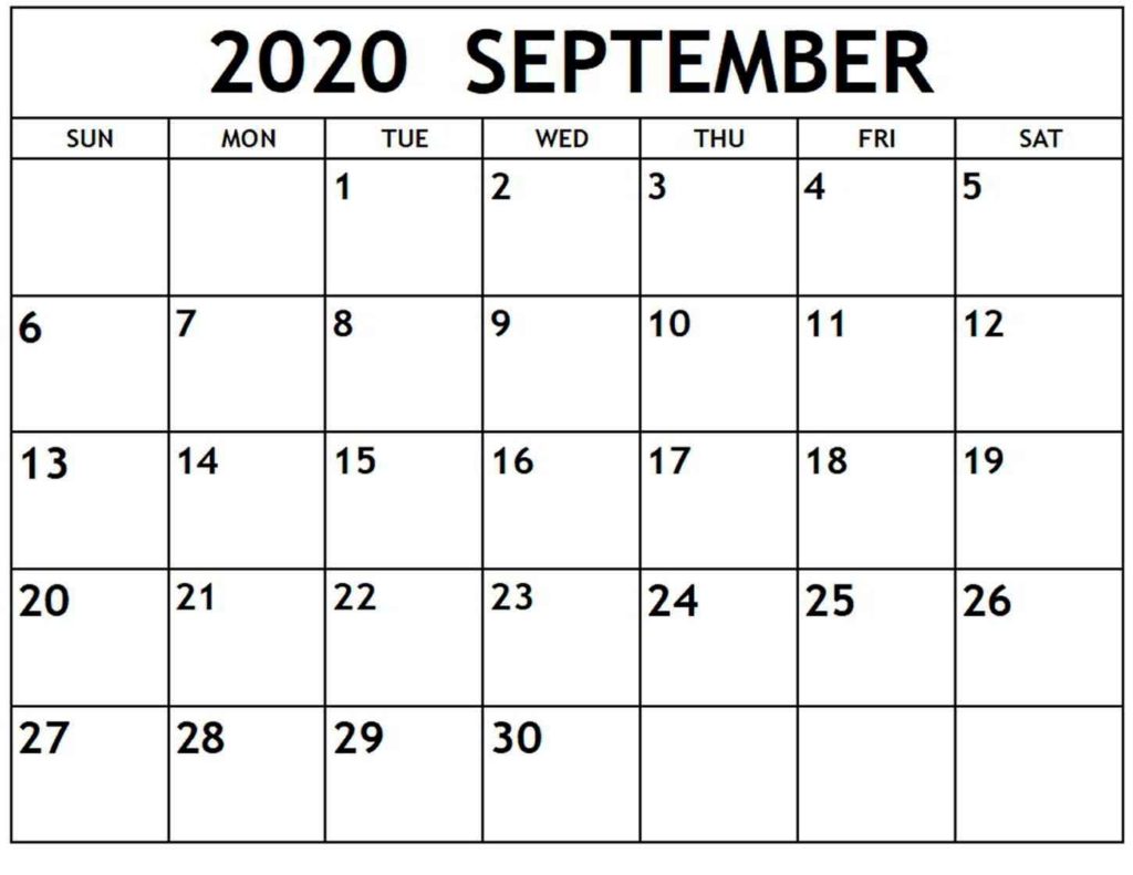 September 2020 Printable Calendar, September 2020 Calendar Template, Free September Calendar 2020