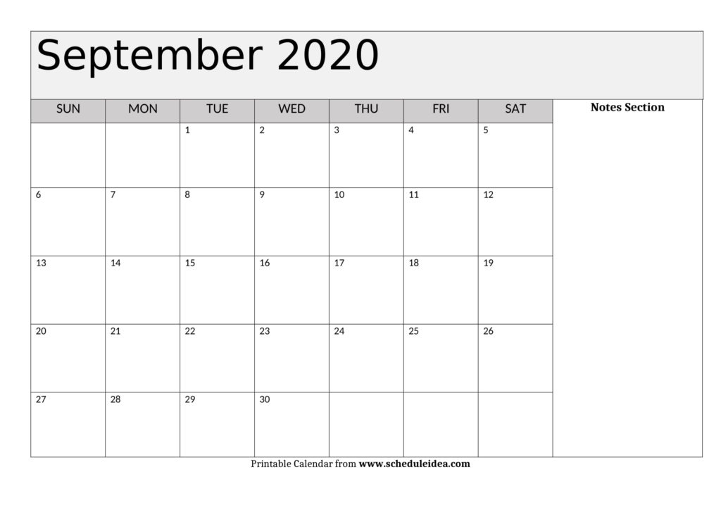 September 2020 Printable Calendar, September 2020 Calendar Template, Free September Calendar 2020