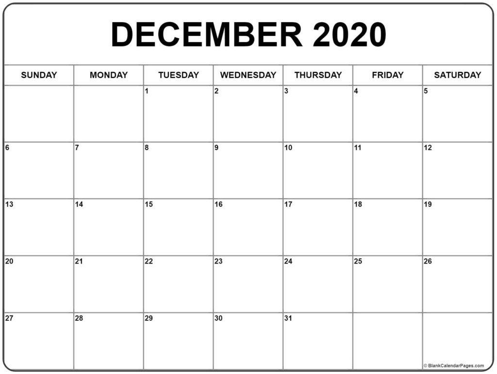 Free December 2020 Calendar Template