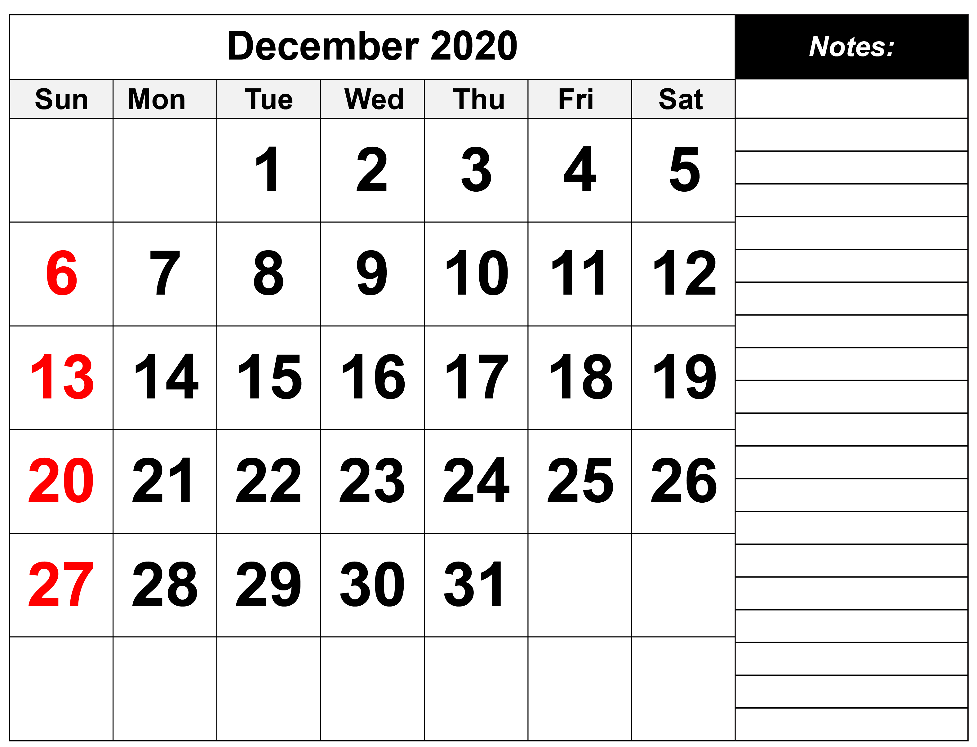 December 2020 Calendar - Download Now