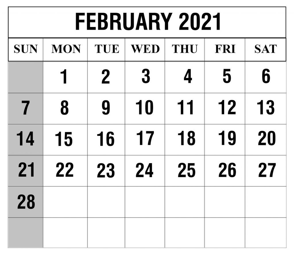 February 2021 Printable Calendar, Free February 2021 Calendar, February 2021 Calendar Template