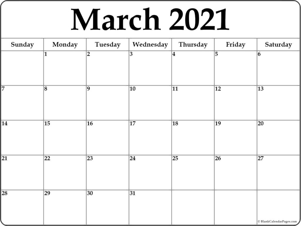 March 2021 Calendar Template