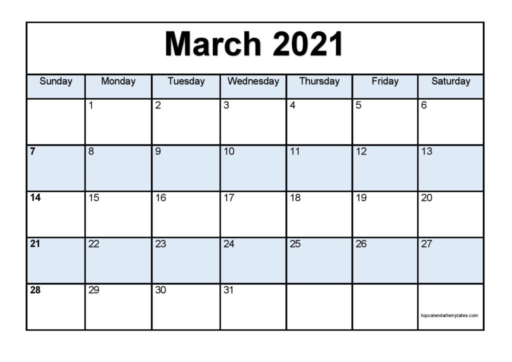Free March Calendar 2021