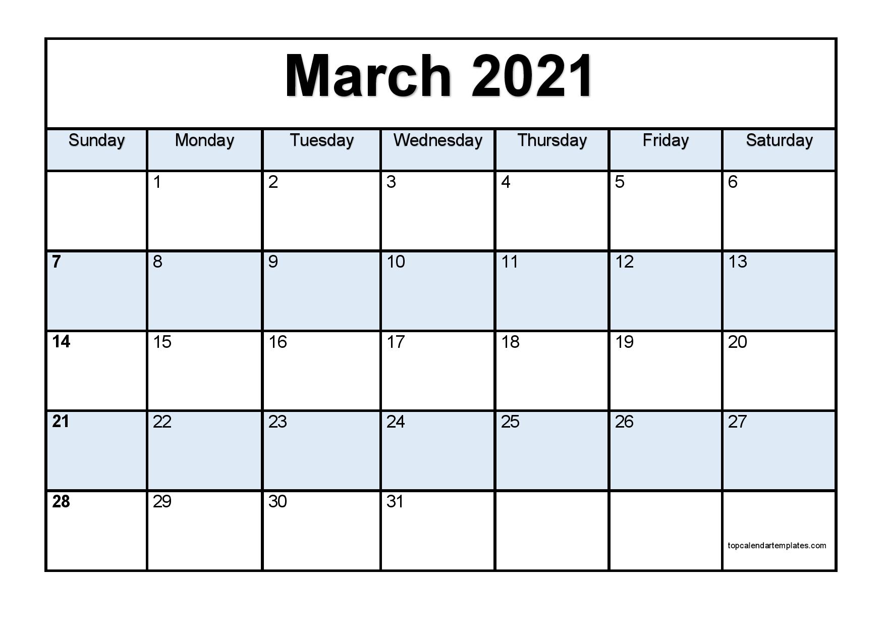 Free March 2021 Calendar Printable Blank Templates