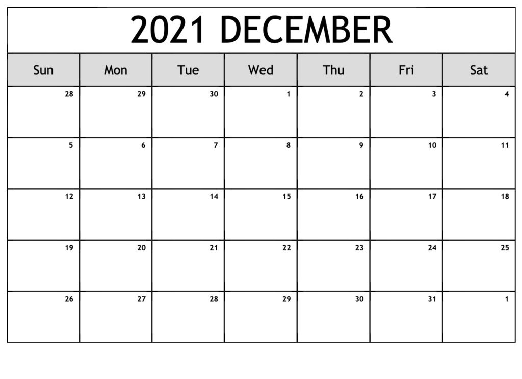 December 2021 Monthly Calendar, December 2021 Printable Calendar, December 2021 Calendar Template