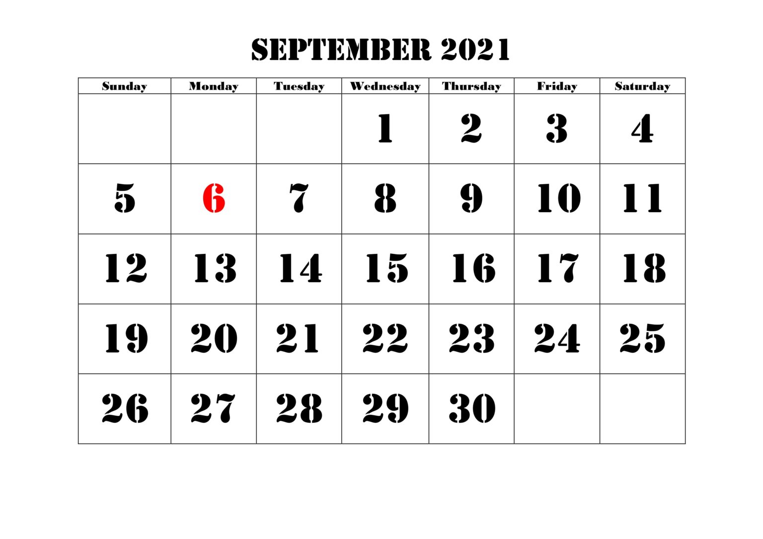 September 2021 Calendar Templates