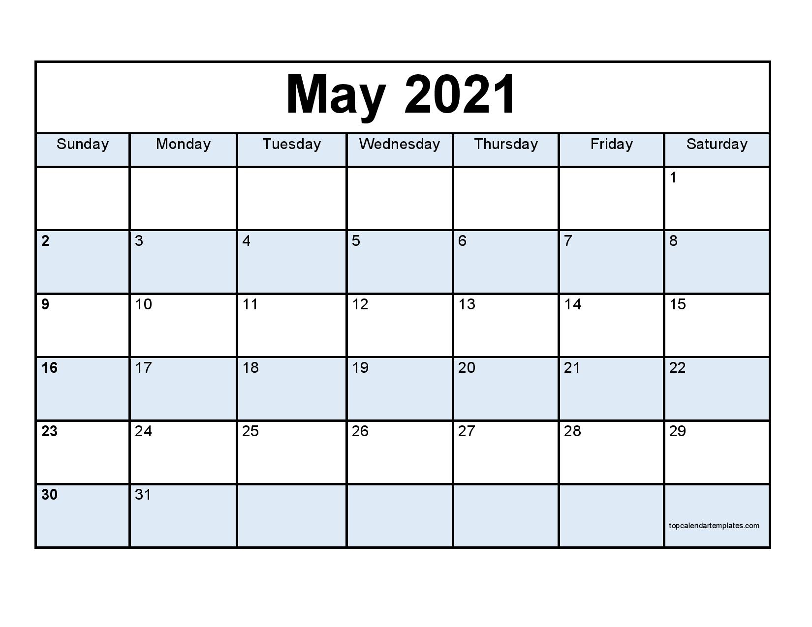 Free May 2021 Calendar Printable Blank Templates