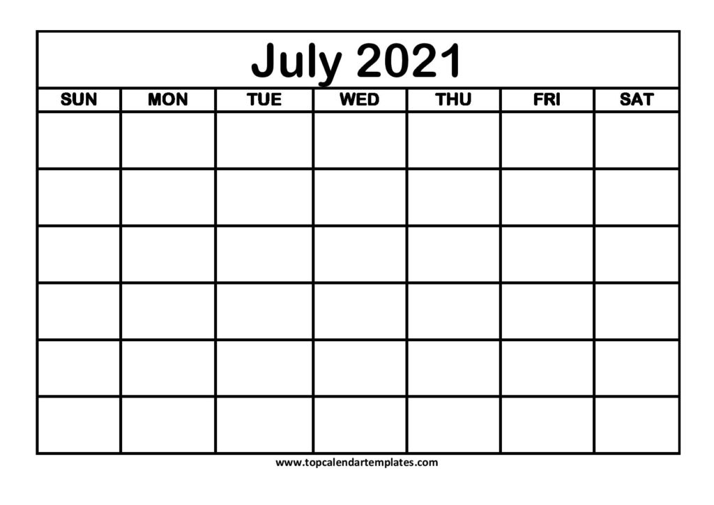 July 2021 Printable Calendar, July 2021 Calendar Template, Blank July 2021 Calendar Printable