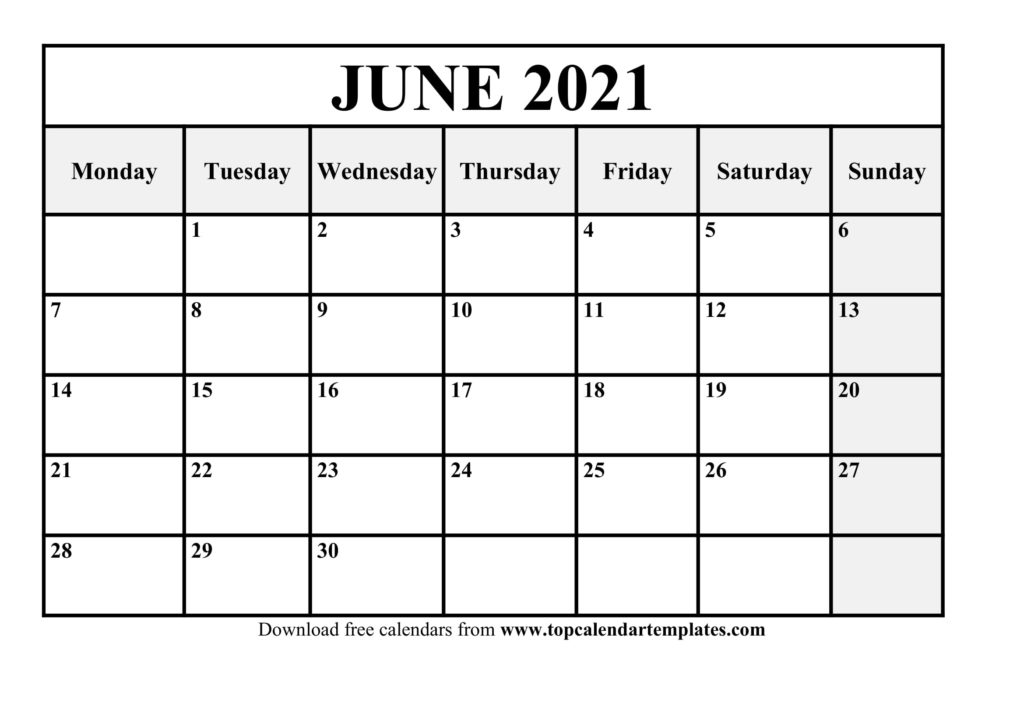 June 2021 Printable Calendar, June 2021 Calendar Template, Blank June 2021 Calendar Printable