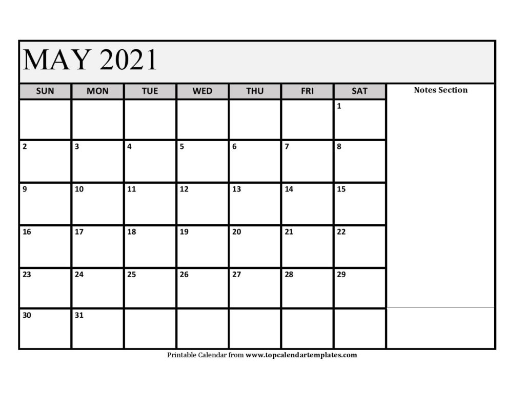 May 2021 Printable Calendar, May 2021 Calendar Template, Blank May 2021 Calendar Printable