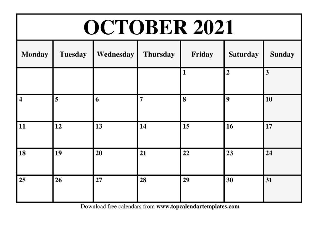 Printable Calendar October 2021 Free Printable October 2021 Calendar