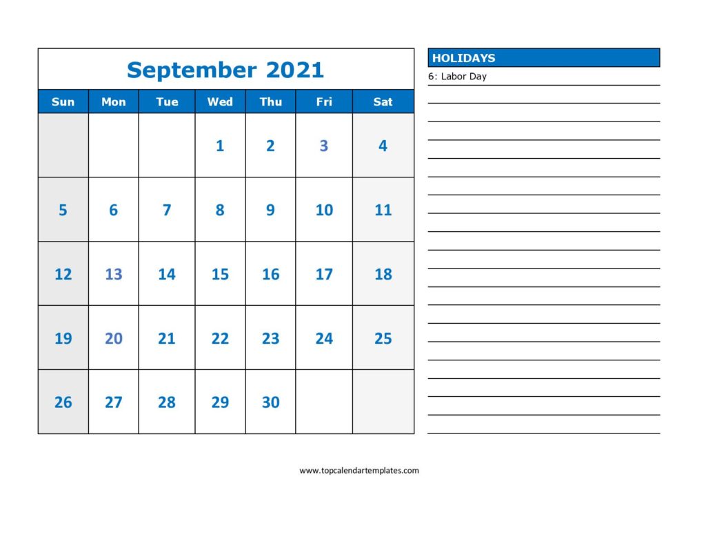 September 2021 Printable Calendar, Free September 2021 Calendar, September 2021 Calendar Template