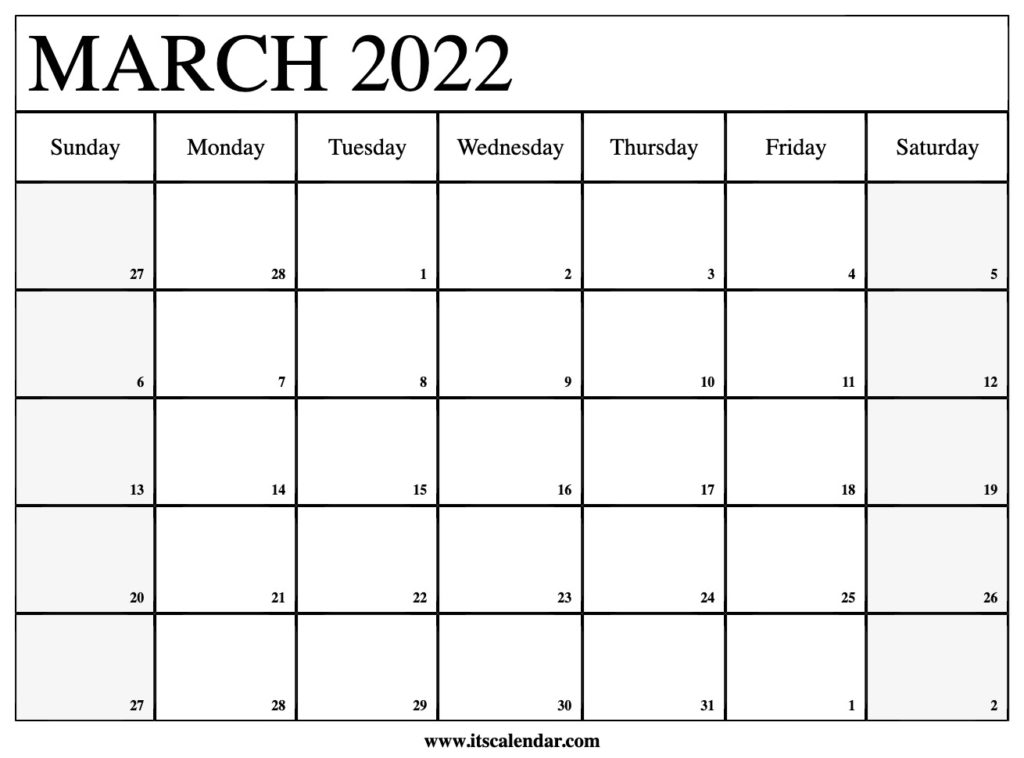 March 2022 Calendar PDF Word Excel