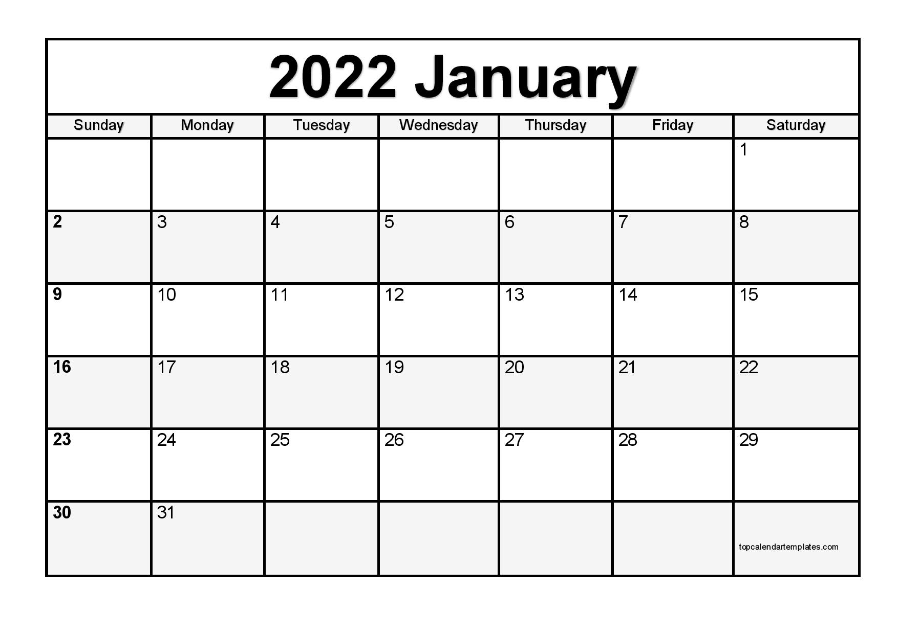 Editable Calendar January 2022 Printable Calendar January 2022 Templates - Pdf, Word, Excel