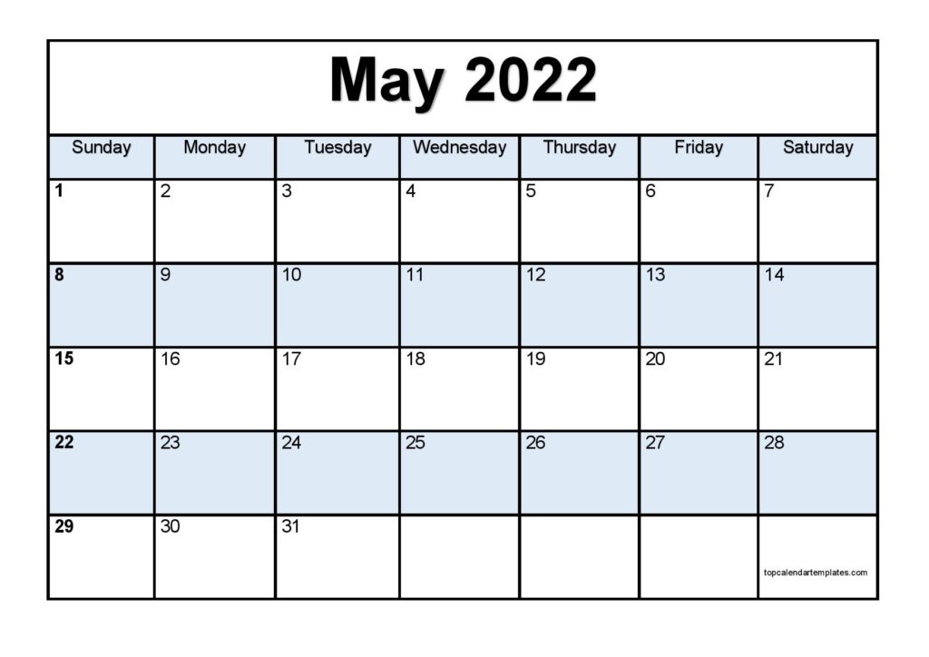Blank May 2022 Calendar Printable