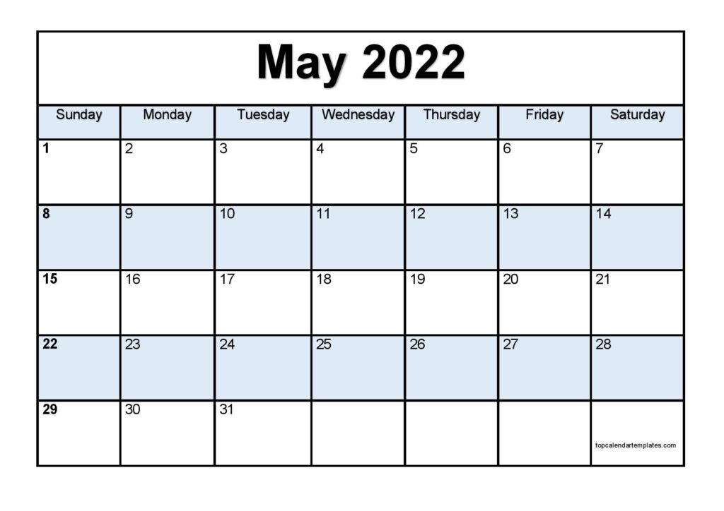 blank calendar may 2022