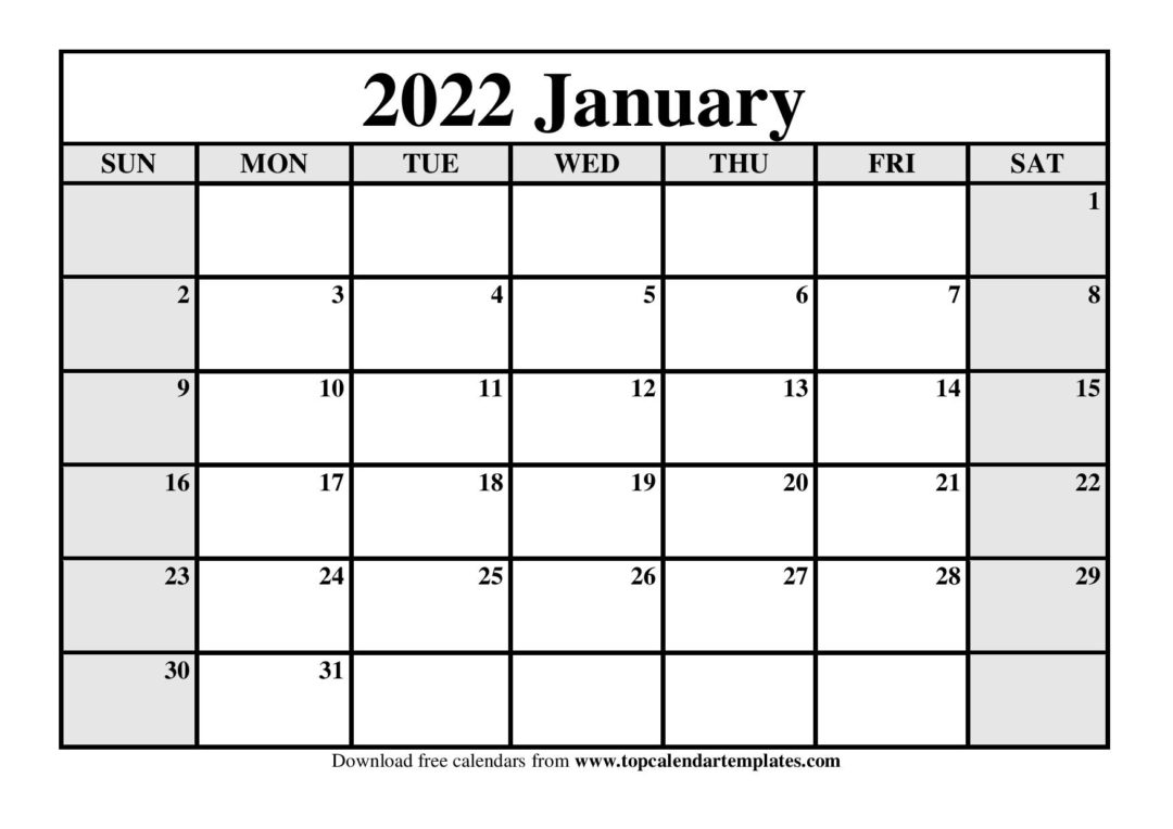 Printable Calendar January 2022 Templates - PDF, Word, Excel