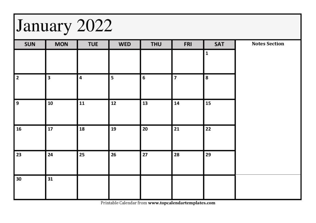 Printable January 2022 Calendar Images