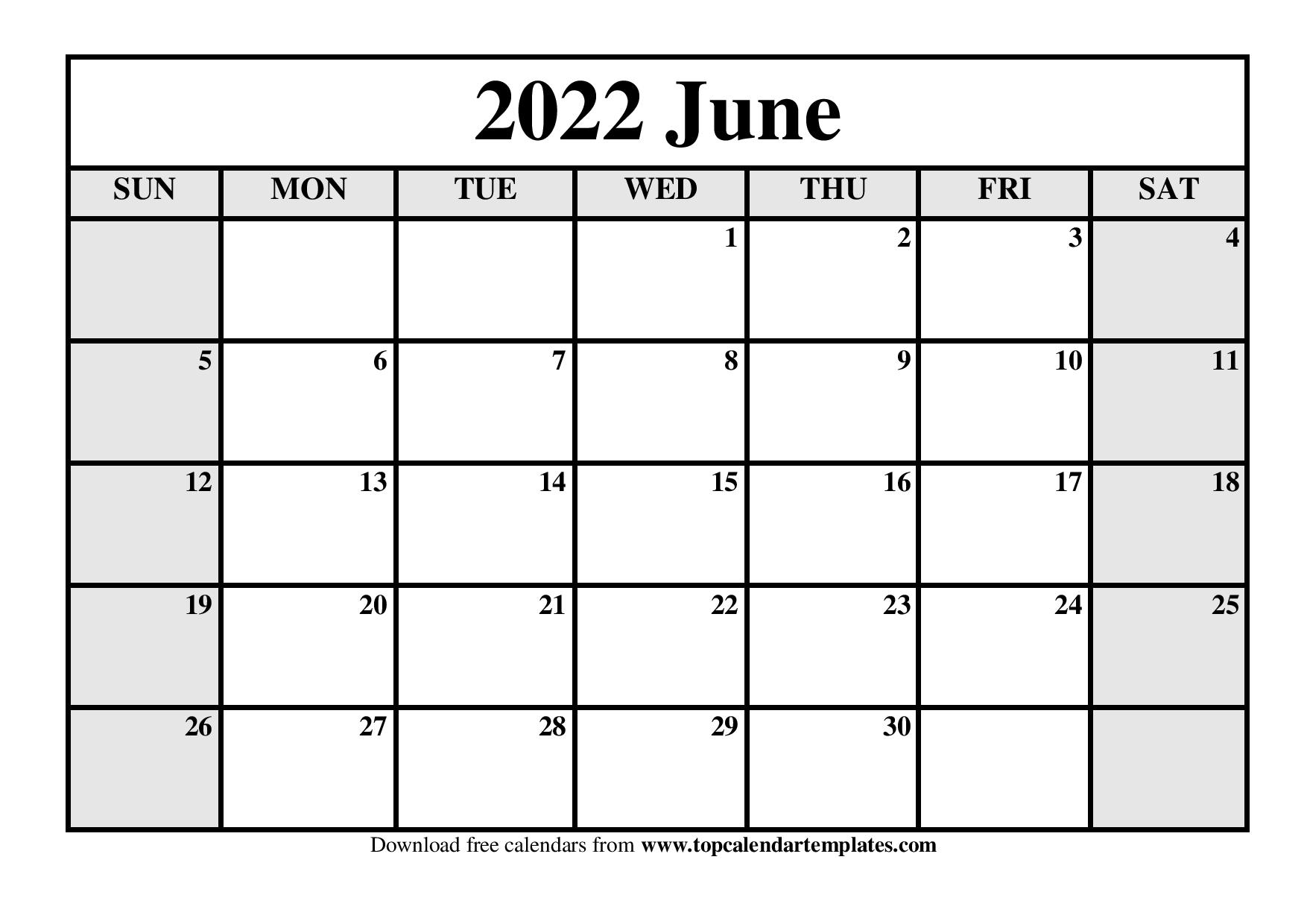 Printable Calendar June 2022 Templates PDF, Word, Excel