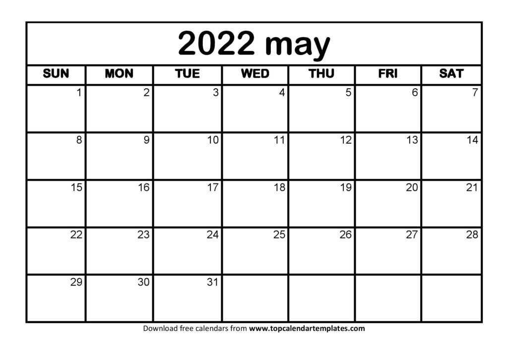 Free May 2022 Calendar Template