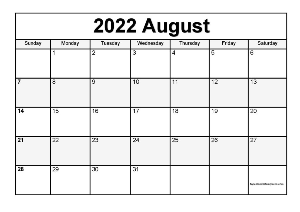 Free August Calendar 2022