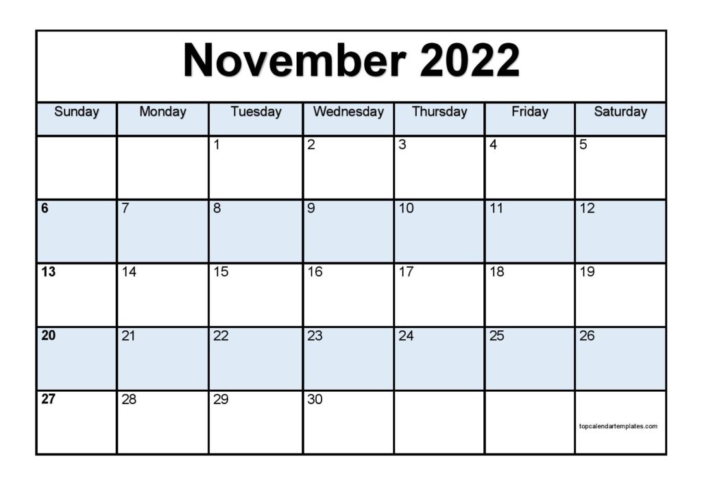Printable Calendar for November 2022
