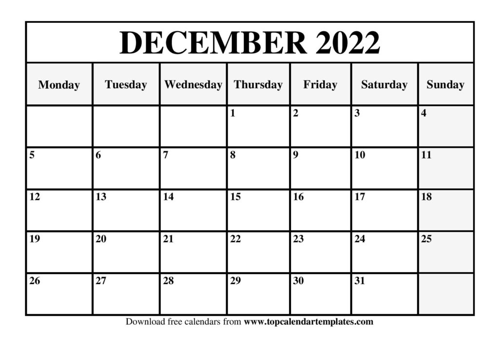 Free December 2022 Calendar Template