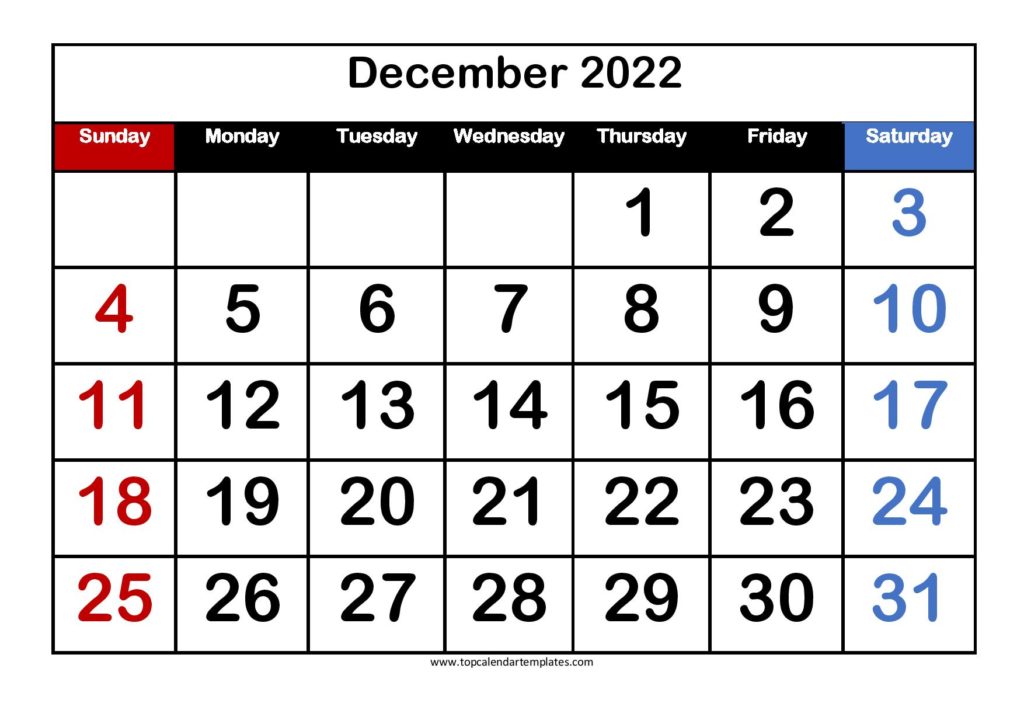 Printable December 2022 Calendar